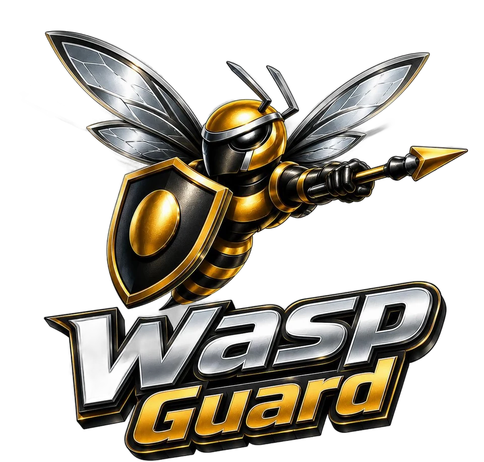 WaspGuard logosu: kalkanlı ve mızraklı arı
